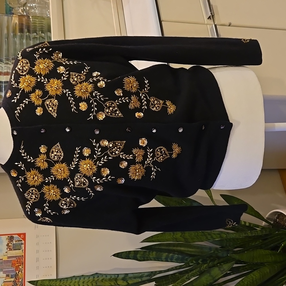 Vintage 50s Peters Beaded Black Cardigan Size 42